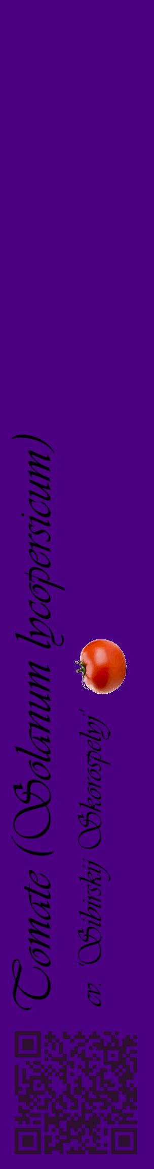 Étiquette de : Solanum lycopersicum cv. 'Sibirskij Skorospelyj' - format c - style noire47_basiqueviv avec qrcode et comestibilité simplifiée