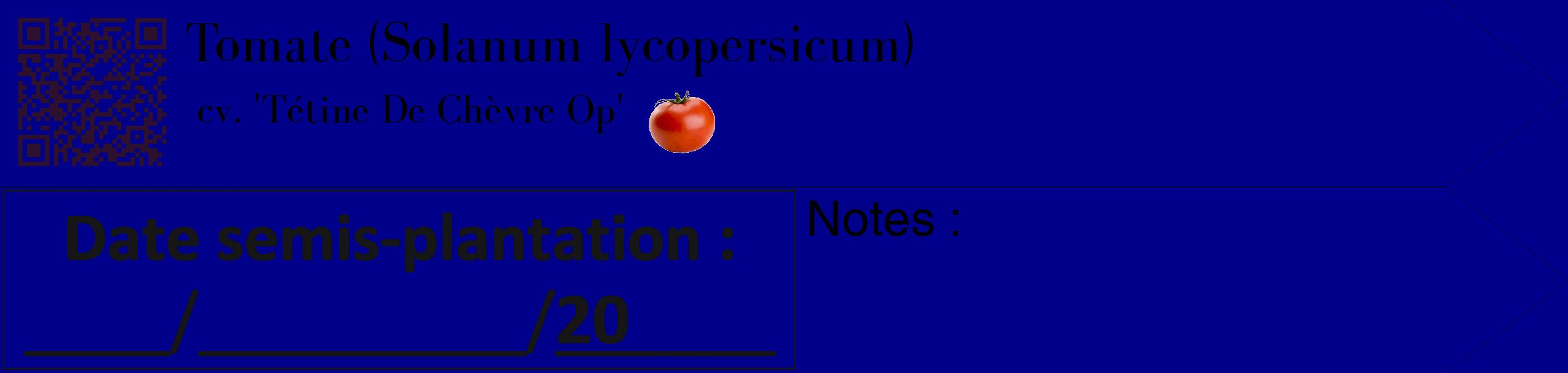 Étiquette de : Solanum lycopersicum cv. 'Tétine De Chèvre Op' - format c - style noire7_simple_simplebod avec qrcode et comestibilité simplifiée