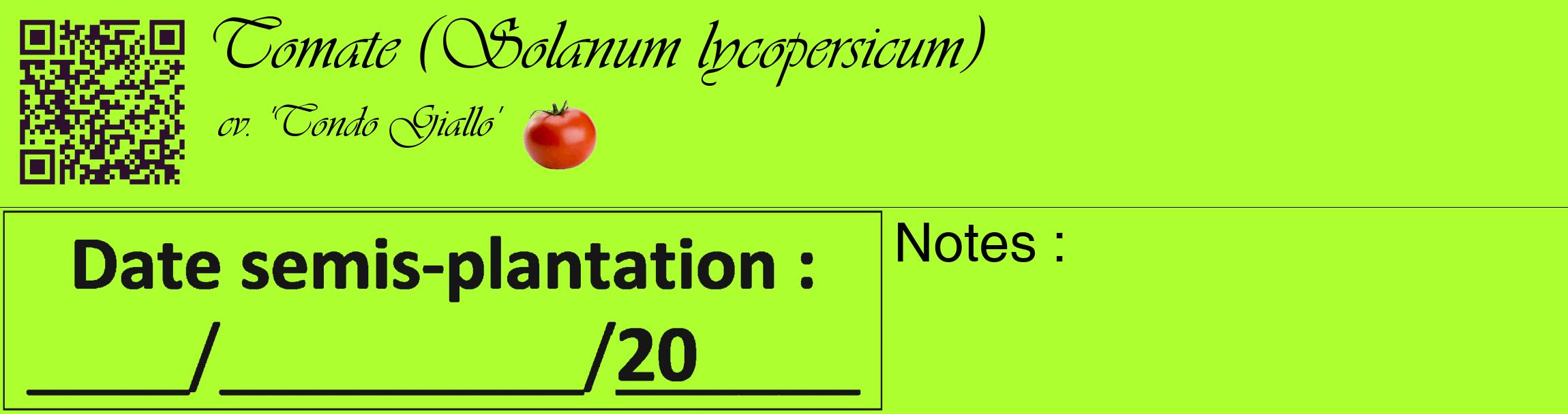 Étiquette de : Solanum lycopersicum cv. 'Tondo Giallo' - format c - style noire17basique_basique_basiqueviv avec qrcode et comestibilité simplifiée