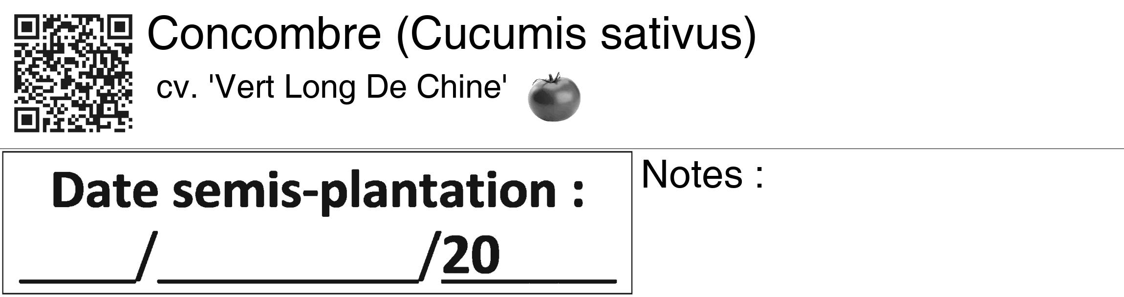 Étiquette de : Cucumis sativus cv. 'Vert Long De Chine' - format c - style noire60_basiquegrrvhel avec qrcode et comestibilité simplifiée