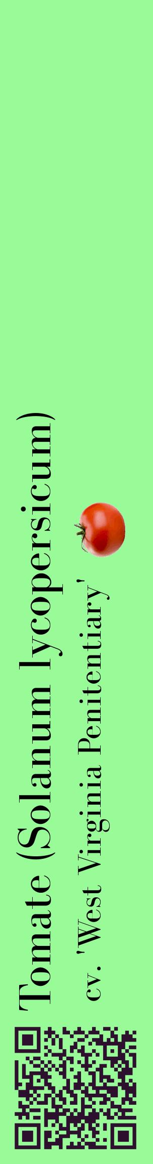 Étiquette de : Solanum lycopersicum cv. 'West Virginia Penitentiary' - format c - style noire14_basiquebod avec qrcode et comestibilité simplifiée