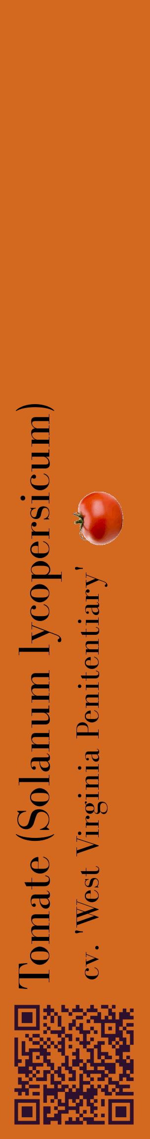 Étiquette de : Solanum lycopersicum cv. 'West Virginia Penitentiary' - format c - style noire31_basiquebod avec qrcode et comestibilité simplifiée