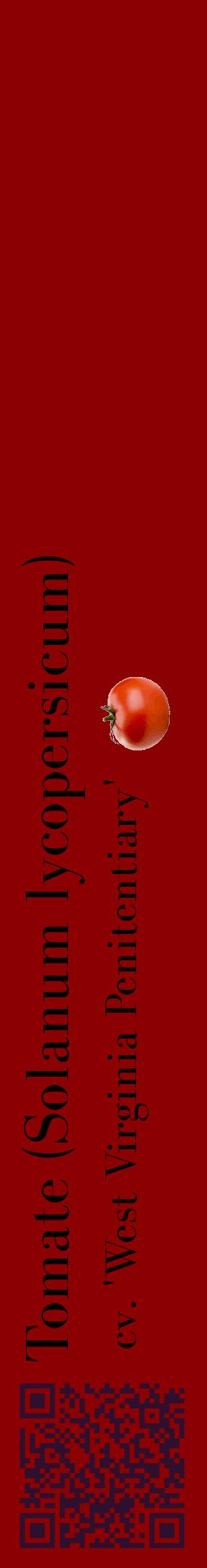 Étiquette de : Solanum lycopersicum cv. 'West Virginia Penitentiary' - format c - style noire34_basiquebod avec qrcode et comestibilité simplifiée