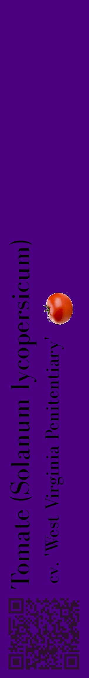 Étiquette de : Solanum lycopersicum cv. 'West Virginia Penitentiary' - format c - style noire47_basiquebod avec qrcode et comestibilité simplifiée