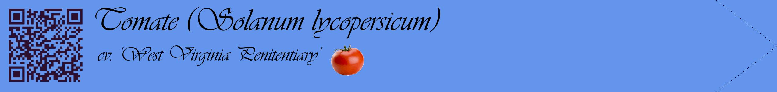 Étiquette de : Solanum lycopersicum cv. 'West Virginia Penitentiary' - format c - style noire4simple_basique_basiqueviv avec qrcode et comestibilité simplifiée