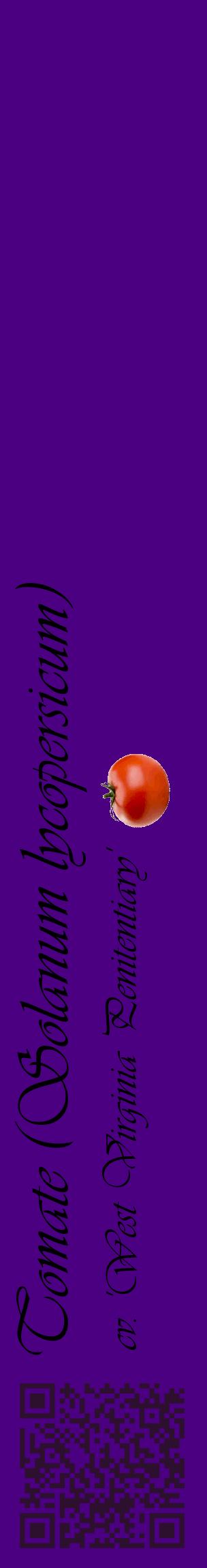 Étiquette de : Solanum lycopersicum cv. 'West Virginia Penitentiary' - format c - style noire47_basiqueviv avec qrcode et comestibilité simplifiée
