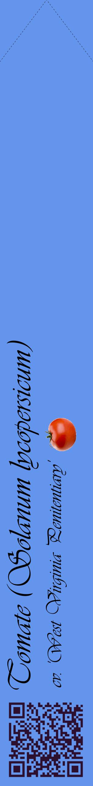 Étiquette de : Solanum lycopersicum cv. 'West Virginia Penitentiary' - format c - style noire4simple_basique_basiqueviv avec qrcode et comestibilité simplifiée - position verticale