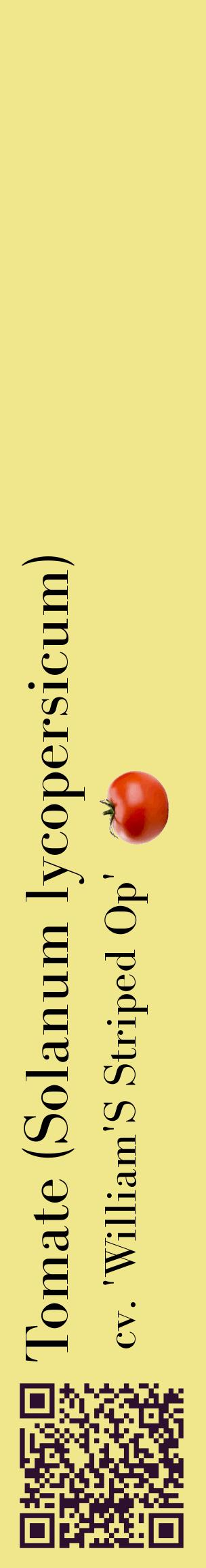 Étiquette de : Solanum lycopersicum cv. 'William'S Striped Op' - format c - style noire20_basiquebod avec qrcode et comestibilité simplifiée