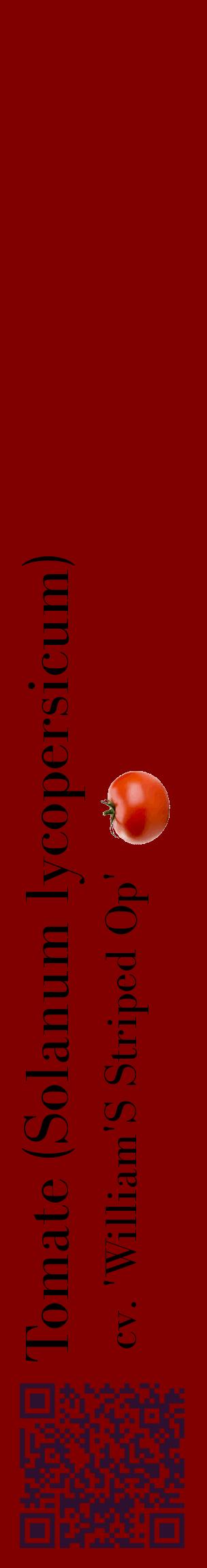 Étiquette de : Solanum lycopersicum cv. 'William'S Striped Op' - format c - style noire29_basiquebod avec qrcode et comestibilité simplifiée