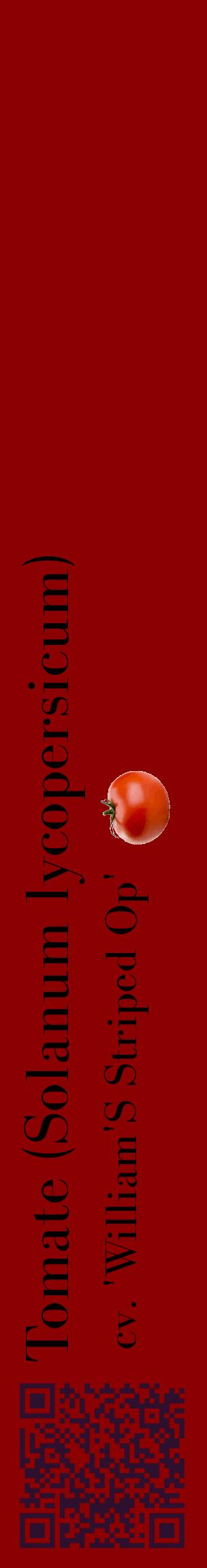 Étiquette de : Solanum lycopersicum cv. 'William'S Striped Op' - format c - style noire34_basiquebod avec qrcode et comestibilité simplifiée