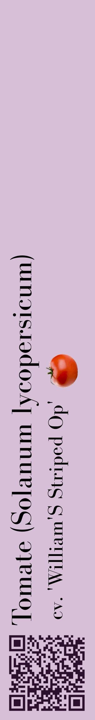 Étiquette de : Solanum lycopersicum cv. 'William'S Striped Op' - format c - style noire54_basiquebod avec qrcode et comestibilité simplifiée