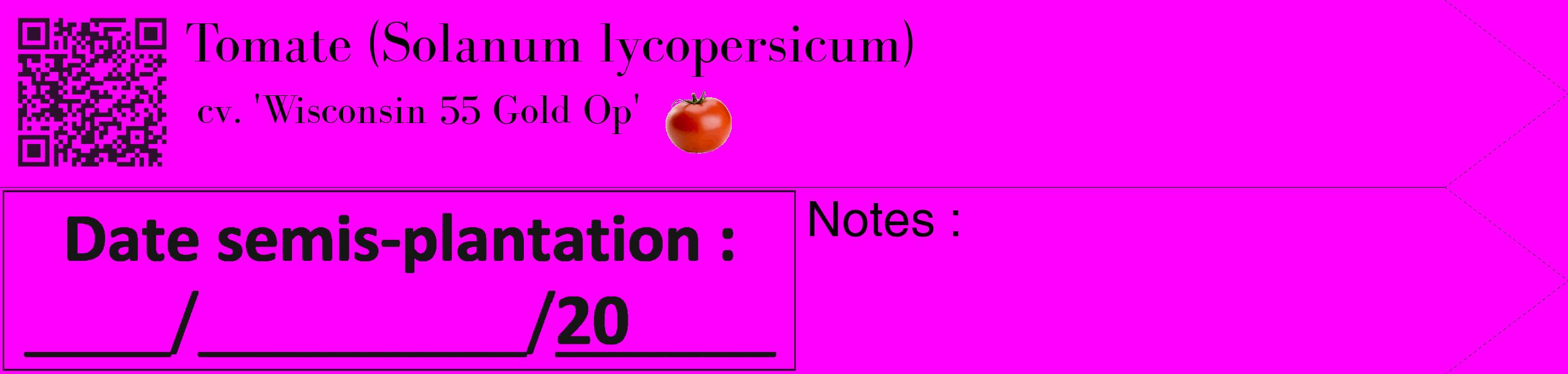 Étiquette de : Solanum lycopersicum cv. 'Wisconsin 55 Gold Op' - format c - style noire51_simple_simplebod avec qrcode et comestibilité simplifiée