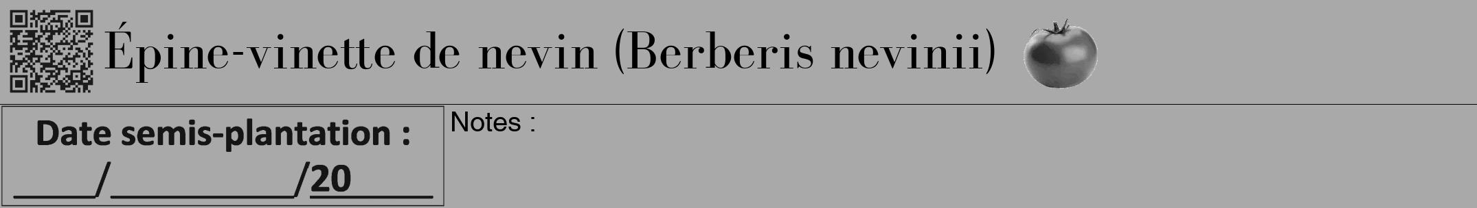Étiquette de : Berberis nevinii - format a - style noire13bod avec qrcode et comestibilité simplifiée