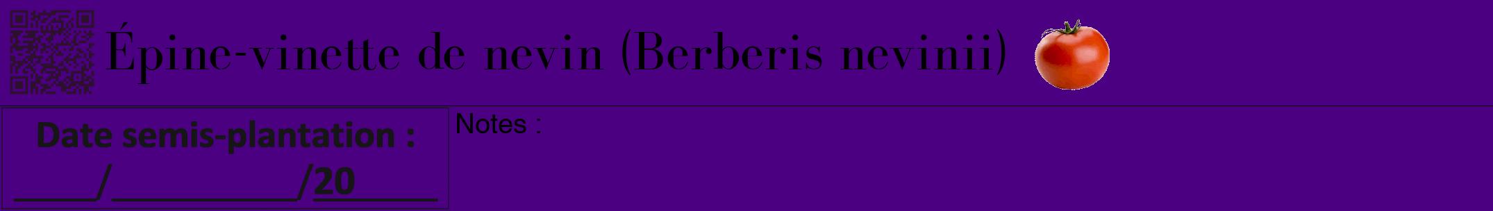 Étiquette de : Berberis nevinii - format a - style noire47bod avec qrcode et comestibilité simplifiée