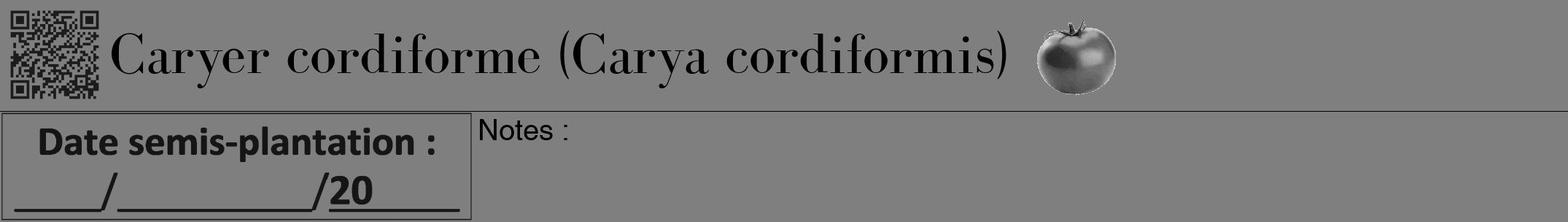 Étiquette de : Carya cordiformis - format a - style noire31bod avec qrcode et comestibilité simplifiée