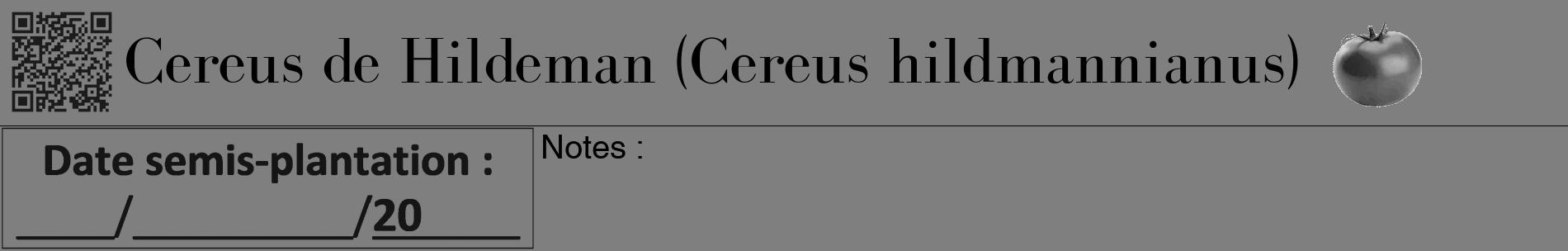 Étiquette de : Cereus hildmannianus - format a - style noire57basiquebod avec qrcode et comestibilité simplifiée