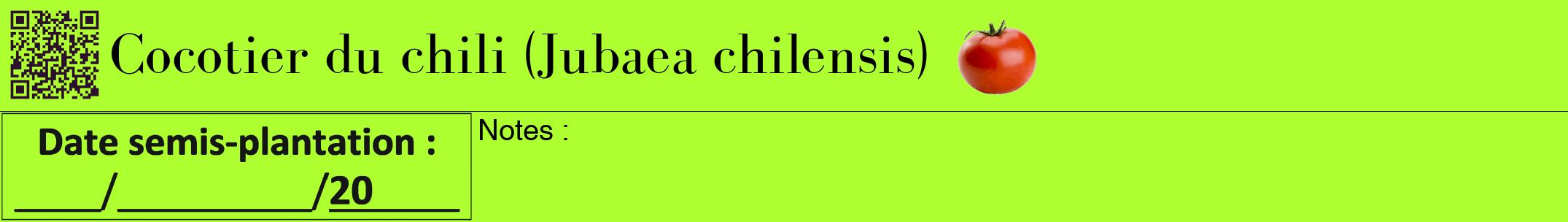 Étiquette de : Jubaea chilensis - format a - style noire17bod avec qrcode et comestibilité simplifiée