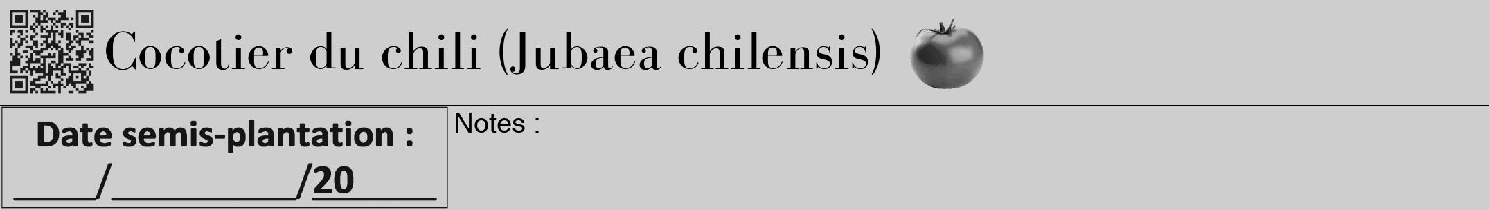 Étiquette de : Jubaea chilensis - format a - style noire17bod avec qrcode et comestibilité simplifiée