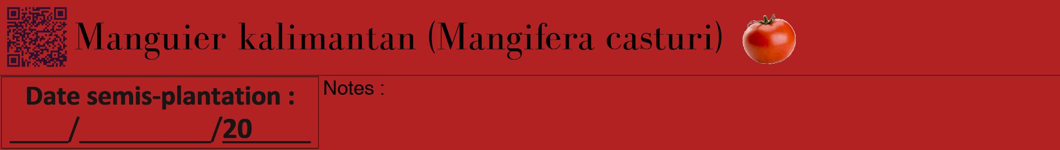 Étiquette de : Mangifera casturi - format a - style noire28bod avec qrcode et comestibilité simplifiée