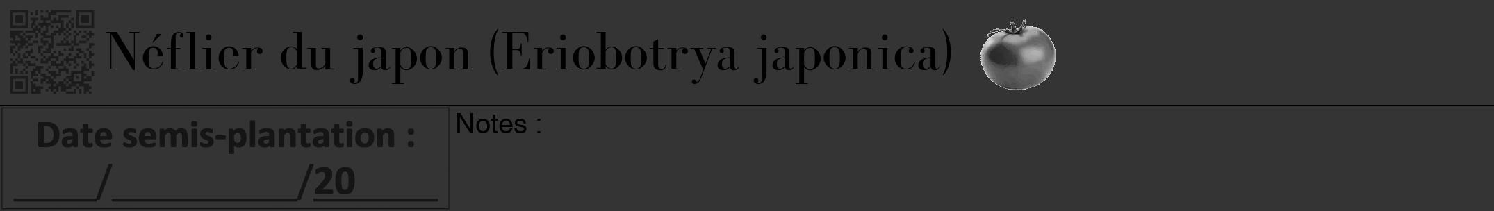Étiquette de : Eriobotrya japonica - format a - style noire46bod avec qrcode et comestibilité simplifiée
