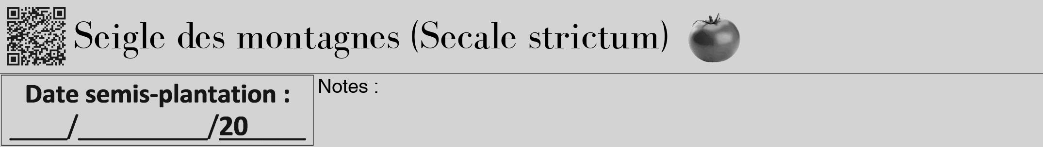 Étiquette de : Secale strictum - format a - style noire56bod avec qrcode et comestibilité simplifiée