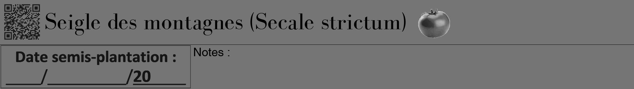 Étiquette de : Secale strictum - format a - style noire5bod avec qrcode et comestibilité simplifiée