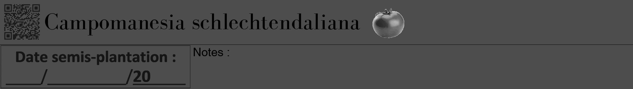 Étiquette de : Campomanesia schlechtendaliana - format a - style noire28bod avec qrcode et comestibilité simplifiée