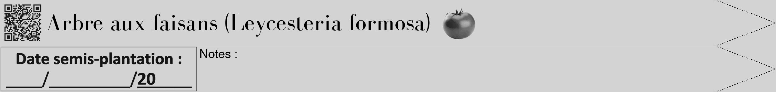 Étiquette de : Leycesteria formosa - format b - style noire56bod avec qrcode et comestibilité simplifiée