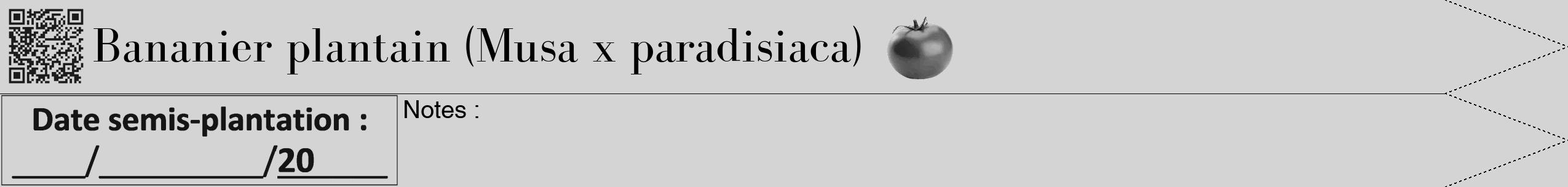 Étiquette de : Musa x paradisiaca - format b - style noire40bod avec qrcode et comestibilité simplifiée