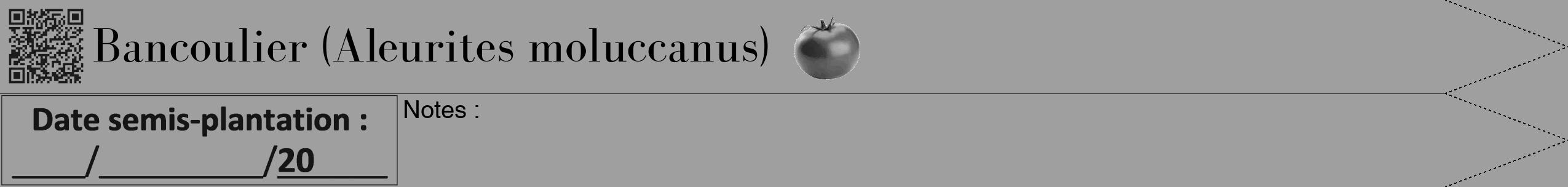 Étiquette de : Aleurites moluccanus - format b - style noire24bod avec qrcode et comestibilité simplifiée