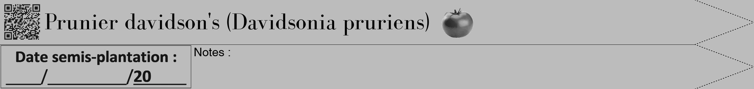 Étiquette de : Davidsonia pruriens - format b - style noire1bod avec qrcode et comestibilité simplifiée