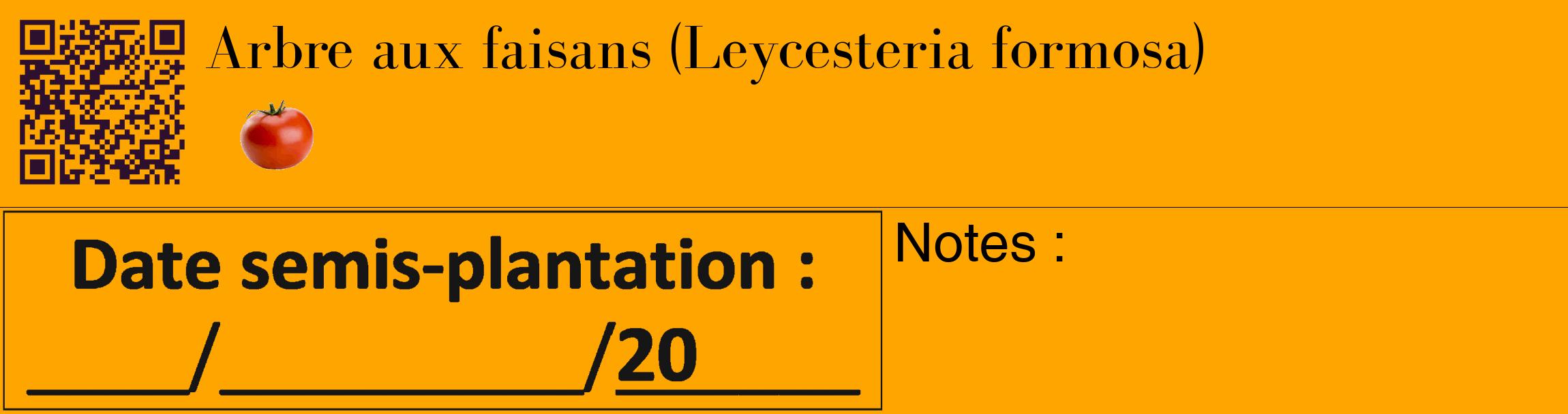 Étiquette de : Leycesteria formosa - format c - style noire22_basique_basiquebod avec qrcode et comestibilité simplifiée