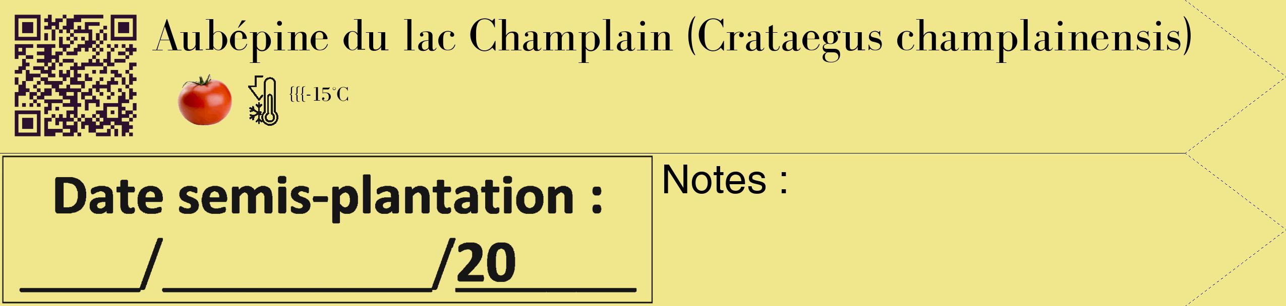 Étiquette de : Crataegus champlainensis - format c - style noire20_simple_simplebod avec qrcode et comestibilité simplifiée