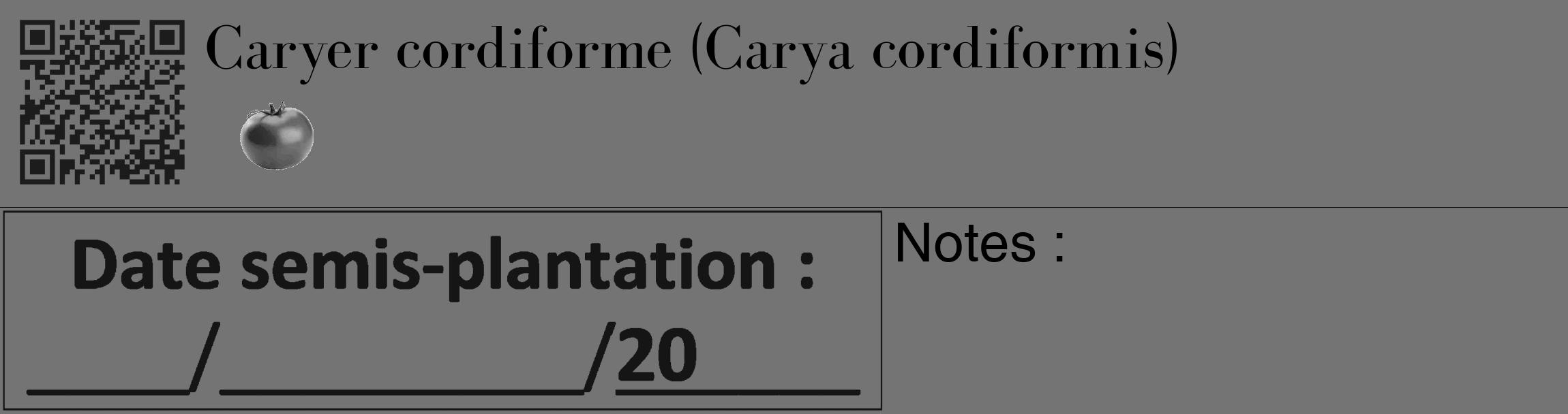 Étiquette de : Carya cordiformis - format c - style noire26_basique_basiquebod avec qrcode et comestibilité simplifiée