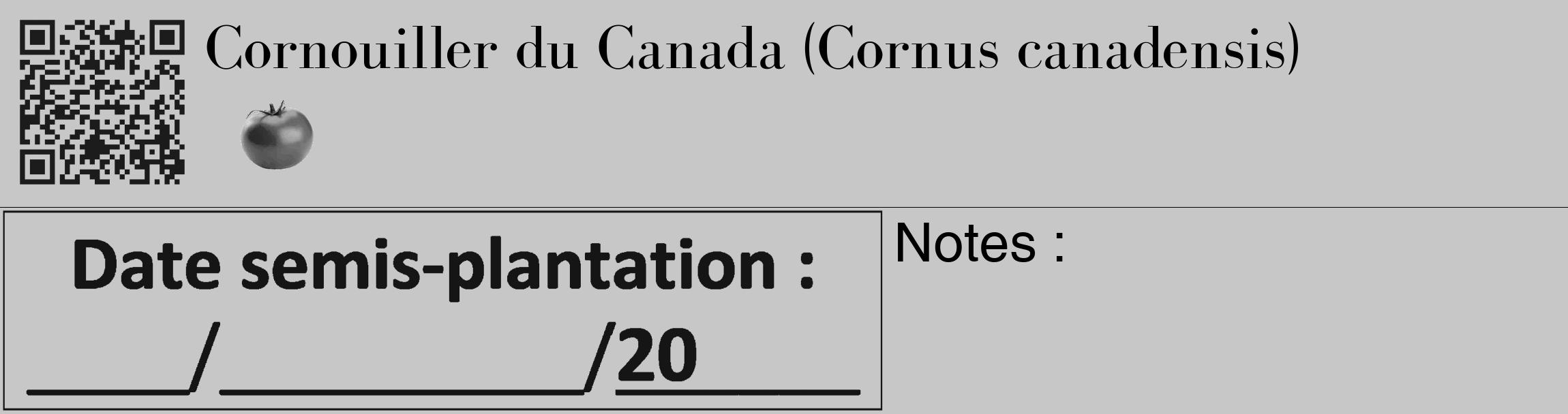 Étiquette de : Cornus canadensis - format c - style noire15_basique_basiquebod avec qrcode et comestibilité simplifiée