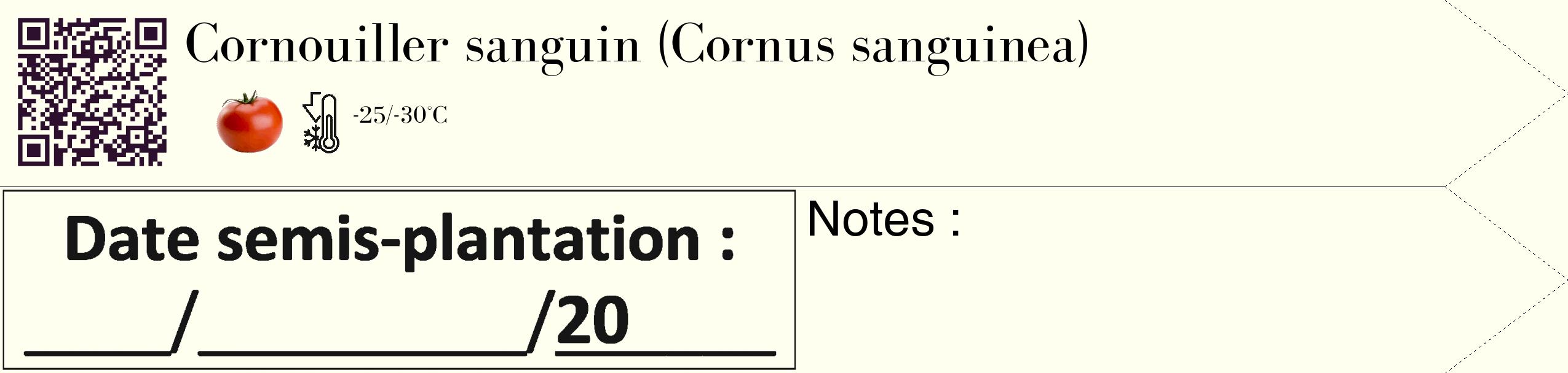 Étiquette de : Cornus sanguinea - format c - style noire19_simple_simplebod avec qrcode et comestibilité simplifiée