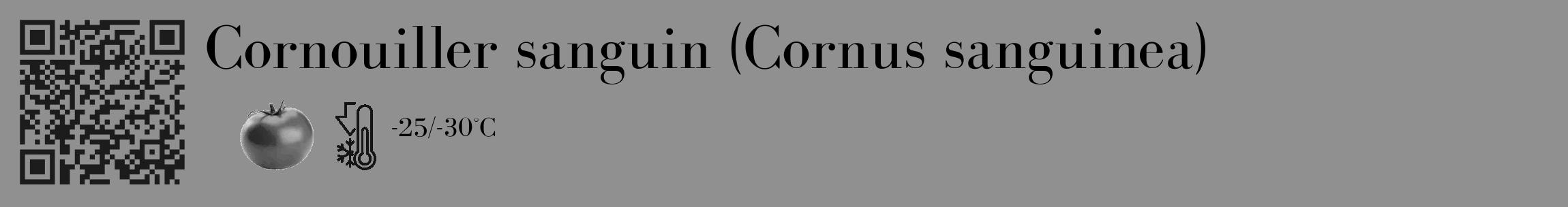 Étiquette de : Cornus sanguinea - format c - style noire4_basique_basiquebod avec qrcode et comestibilité simplifiée