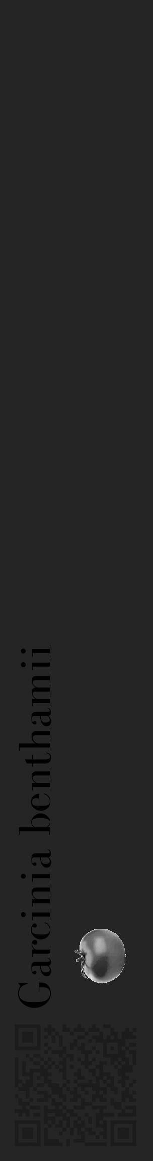 Étiquette de : Garcinia benthamii - format c - style noire47_basique_basiquebod avec qrcode et comestibilité simplifiée - position verticale