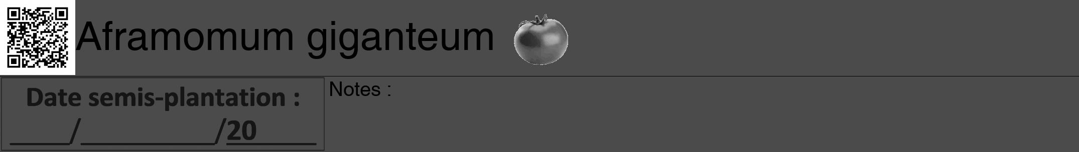 Étiquette de : Aframomum giganteum - format a - style noire9hel avec qrcode et comestibilité simplifiée