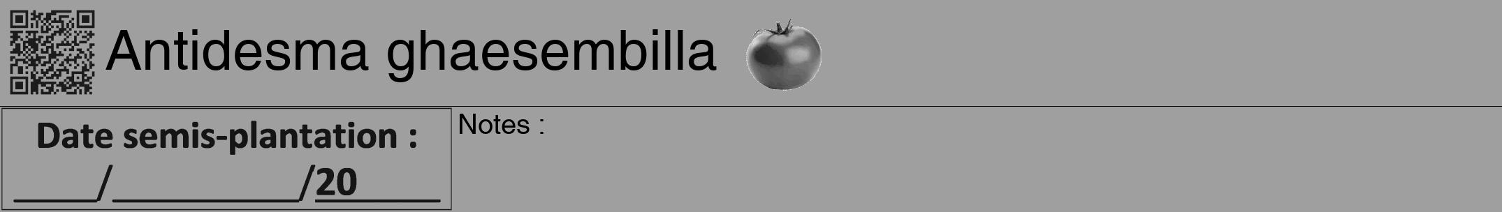 Étiquette de : Antidesma ghaesembilla - format a - style noire24hel avec qrcode et comestibilité simplifiée