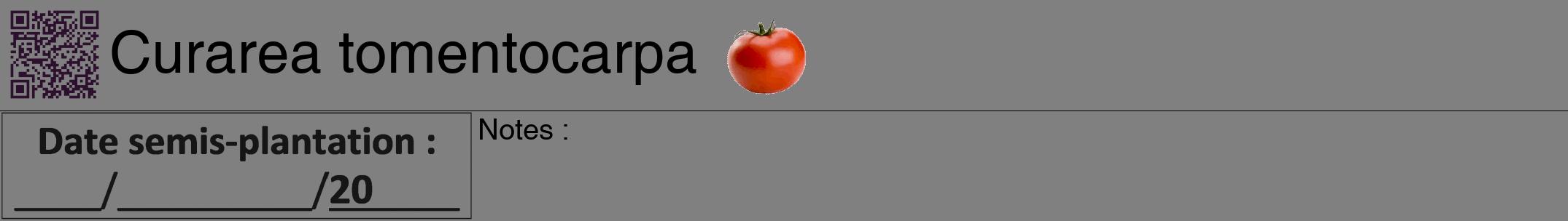 Étiquette de : Curarea tomentocarpa - format a - style noire57hel avec qrcode et comestibilité simplifiée