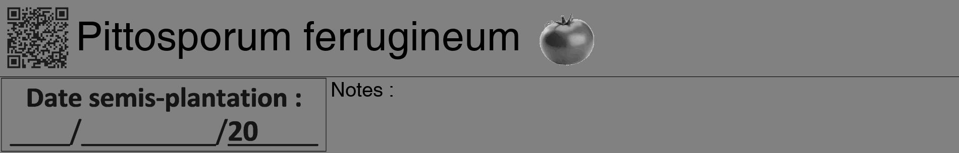 Étiquette de : Pittosporum ferrugineum - format a - style noire50basiquehel avec qrcode et comestibilité simplifiée