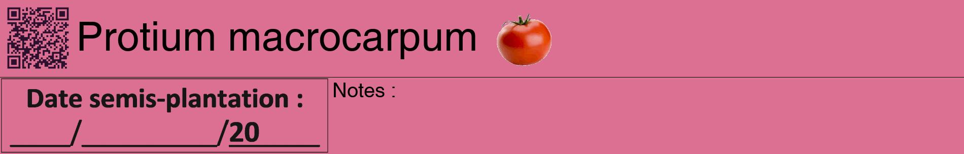 Étiquette de : Protium macrocarpum - format a - style noire44basiquehel avec qrcode et comestibilité simplifiée
