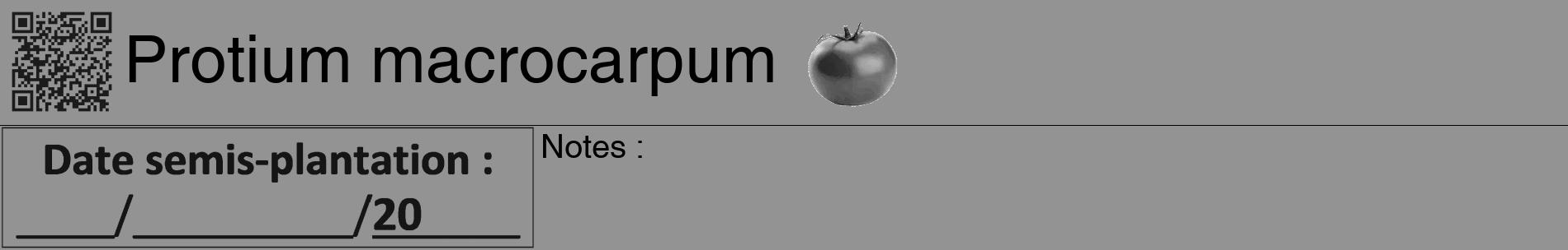 Étiquette de : Protium macrocarpum - format a - style noire44basiquehel avec qrcode et comestibilité simplifiée