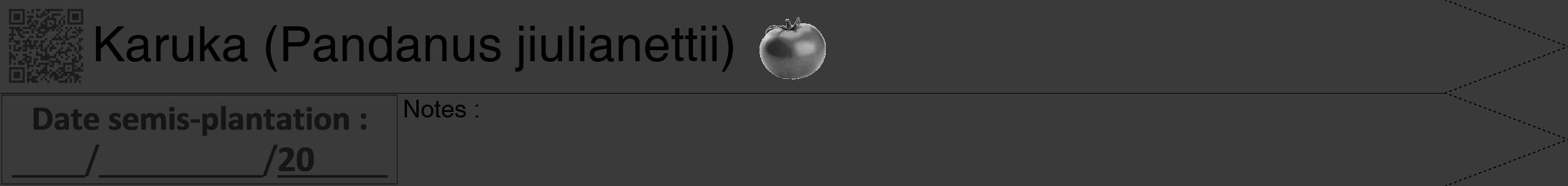 Étiquette de : Pandanus jiulianettii - format b - style noire8hel avec qrcode et comestibilité simplifiée