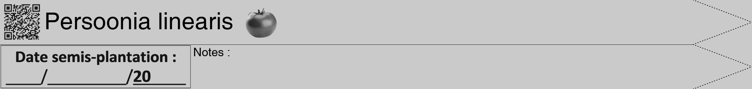 Étiquette de : Persoonia linearis - format b - style noire21hel avec qrcode et comestibilité simplifiée