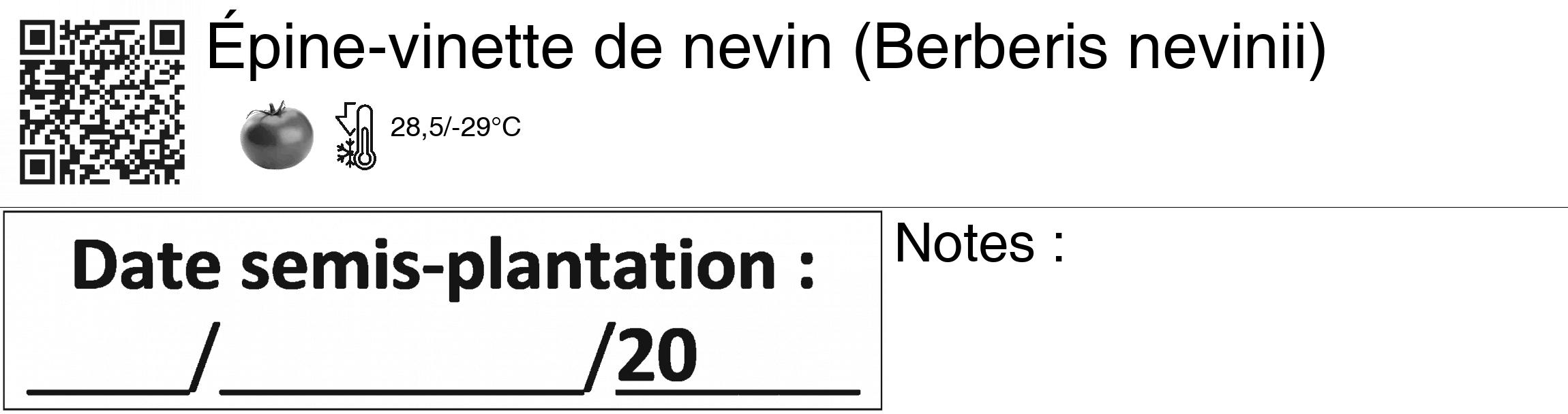 Étiquette de : Berberis nevinii - format c - style noire60_basiquegrrvhel avec qrcode et comestibilité simplifiée