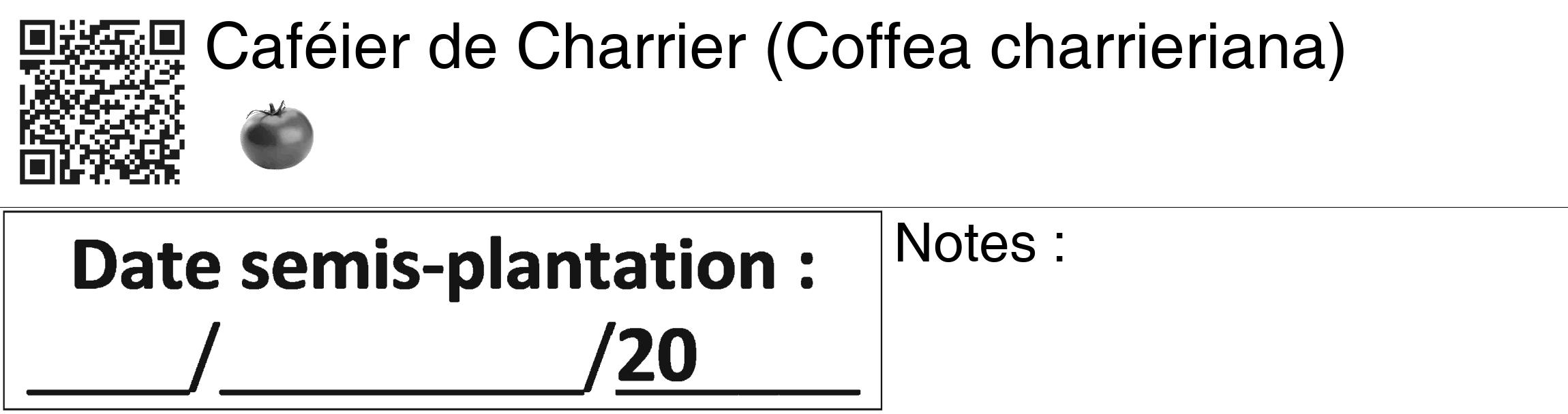 Étiquette de : Coffea charrieriana - format c - style noire60_basiquegrrvhel avec qrcode et comestibilité simplifiée