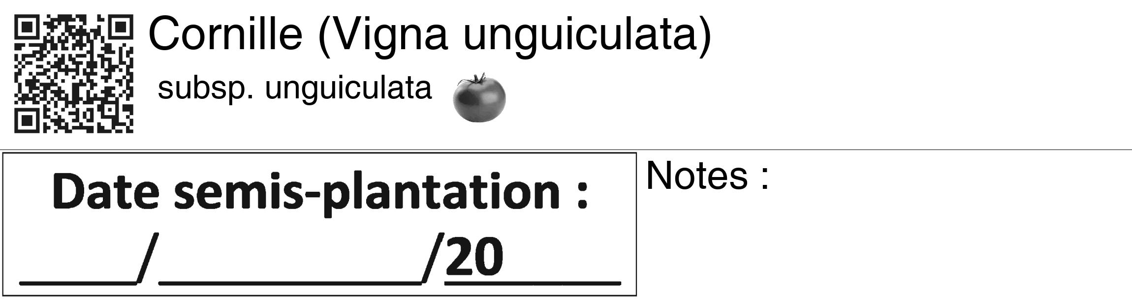 Étiquette de : Vigna unguiculata subsp. unguiculata - format c - style noire60_basiquegrrvhel avec qrcode et comestibilité simplifiée