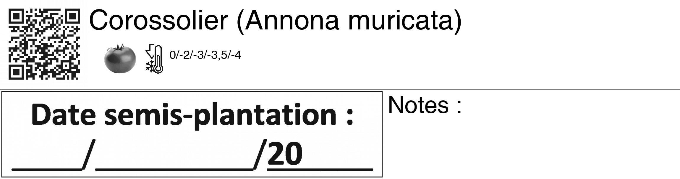 Étiquette de : Annona muricata - format c - style noire60_basiquegrrvhel avec qrcode et comestibilité simplifiée